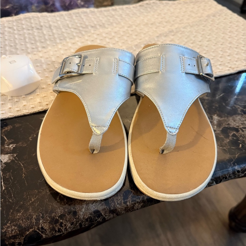 Time and Tru Silver Buckle Sandals